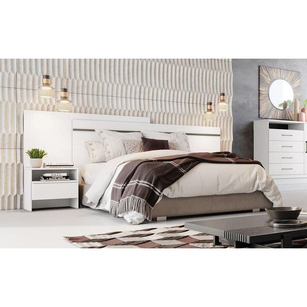 Cabeceira para Cama Box Casal com 2 Mesas de Cabeceira - Volga-Branco - Móveis Novo Horizonte