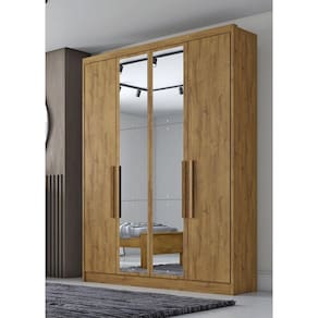 Guarda Roupa Solteiro com Espelho 4 Portas 3 Gavetas - Sevilha-Cumaru - Móveis Novo Horizonte