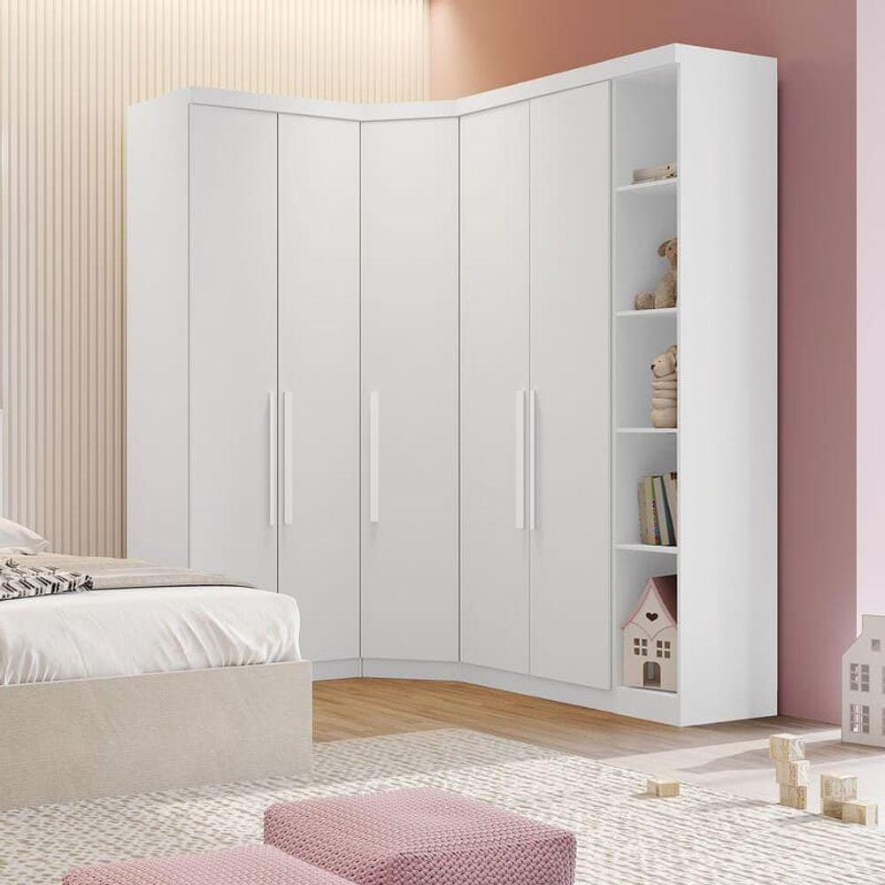 Modulado Completo De Canto Solteiro 5 Portas 6 Gavetas - Linea-Branco - Móveis Novo Horizonte