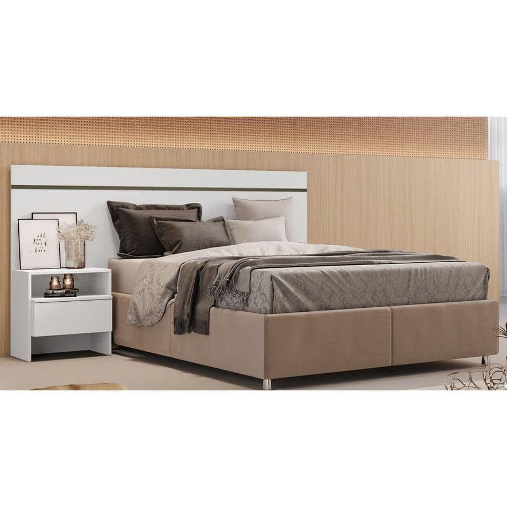 Cabeceira para Cama Box Casal com 1 Mesa de Cabeceira - Volga-Branco - Móveis Novo Horizonte