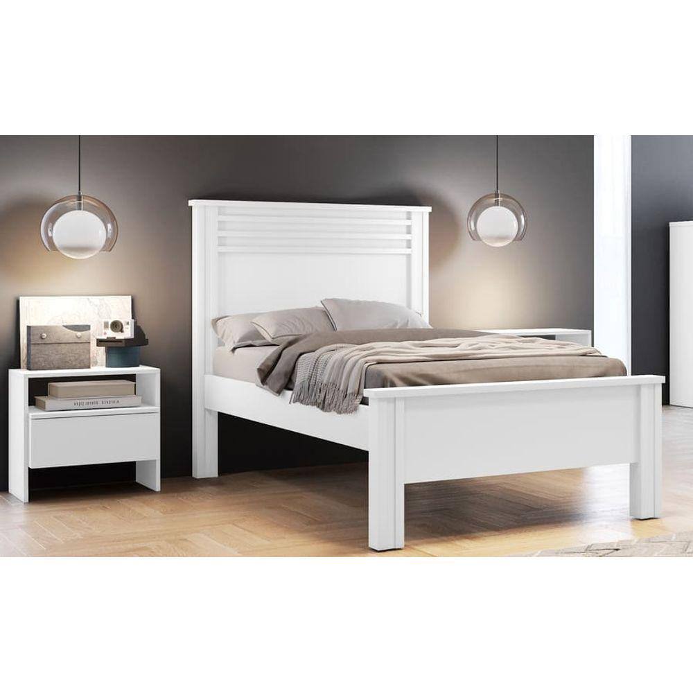 Cama Solteiro com Painel Ripado - Rivera-Branco - Móveis Novo Horizonte