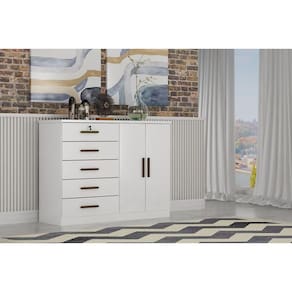 Cômoda para Quarto com Sapateira 5 Gavetas - Seul-Branco - Móveis Novo Horizonte
