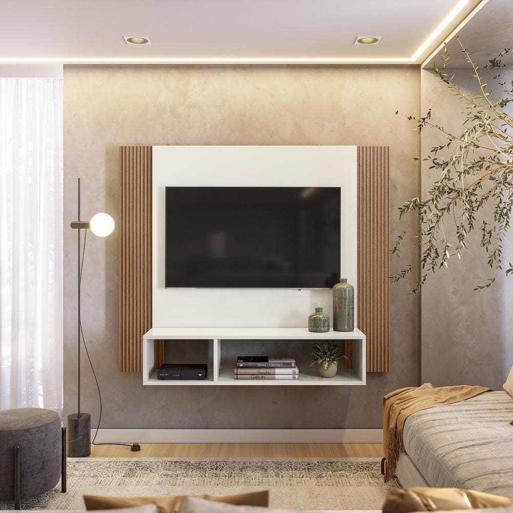 Painel Tv Demadero 1200 X 1000 X 265 Off White Crist/ripado Madeira Off White Crist/ripado Madeira