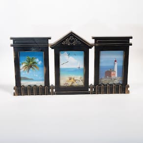 Porta Retrato Quadro De Parede Mural Triplo Preto 23x45cm