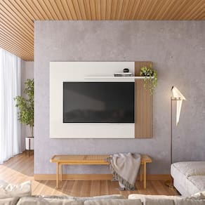 Painel Tv Demadero 1200 X 900 X 180 Off White Crist/ripado Madeira Off White Crist/ripado Madeira