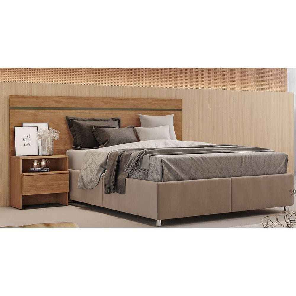Cabeceira para Cama Box Casal com 1 Mesa de Cabeceira - Volga-Cumaru - Móveis Novo Horizonte