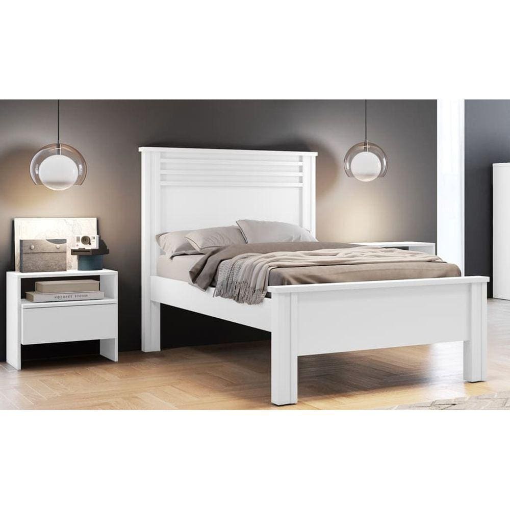 Cama Solteiro com Painel Ripado - Rivera-Branco - Móveis Novo Horizonte