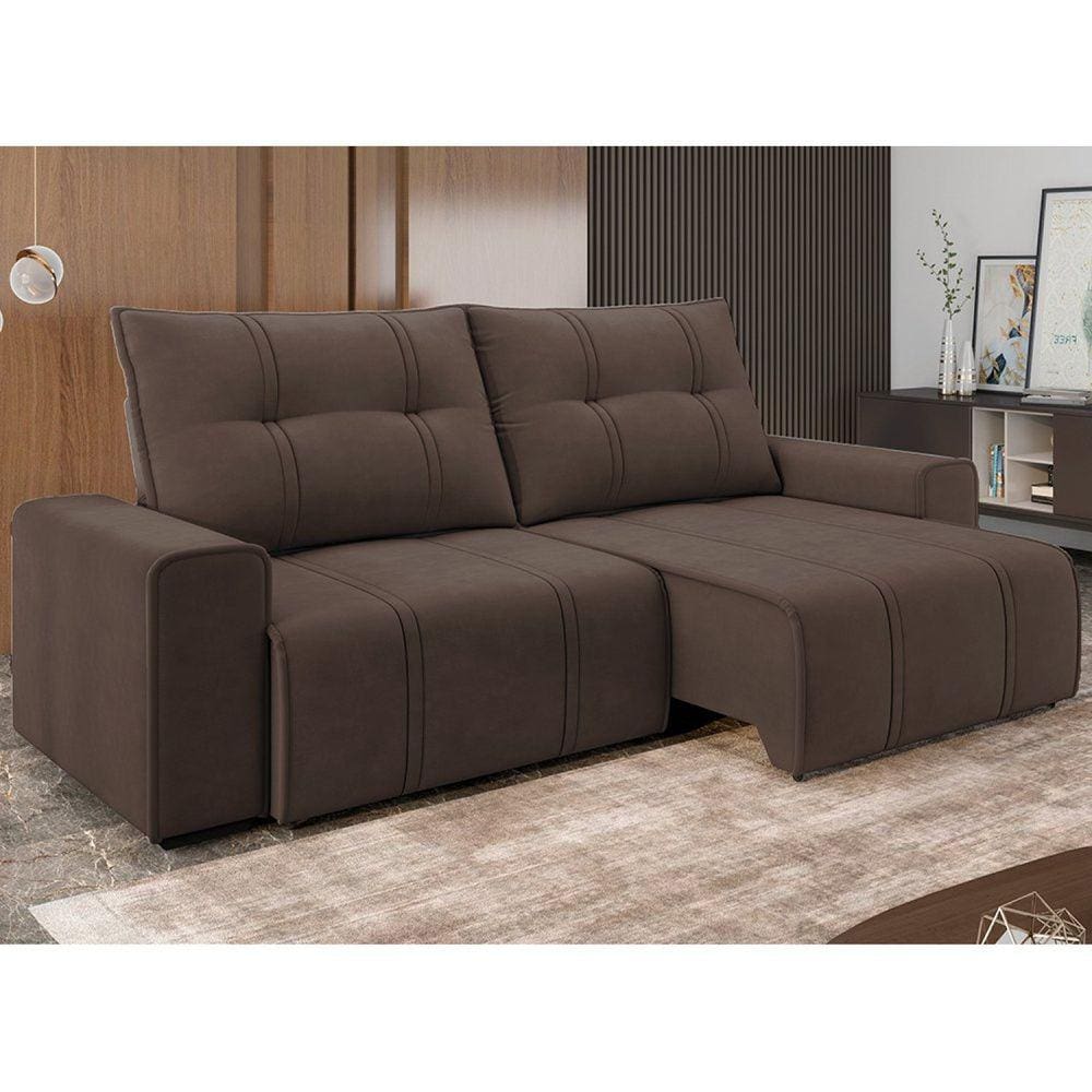 Sofá 4 Lugares Retrátil Reclinável 270cm Molas Ensacadas Palladium New Marrom