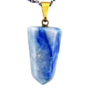 Colar Pontinha Pedra Quartzo Azul Presilha e Pino Dourado