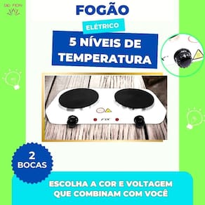 Fogão de Duas Bocas Elétrico Portátil Com 2000 Watts Cooktop