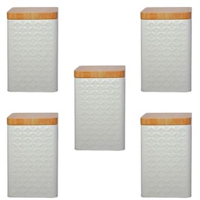 Kit 5 Porta Mantimentos Potes Guarda Volumes Tampa de Bambu