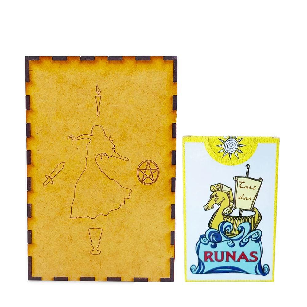 Tarô das Runas com Caixa Mística Porta Tarô em Madeira