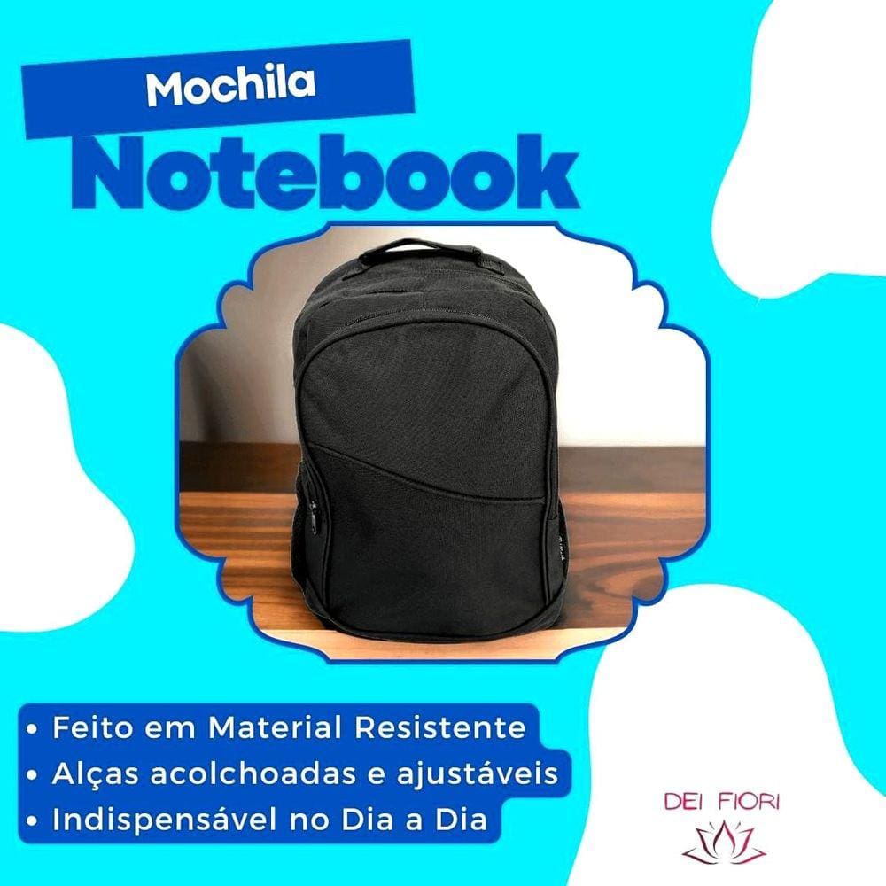 Mochila Bolsa Notebook 15p Poliéster Masculina Preta Grande
