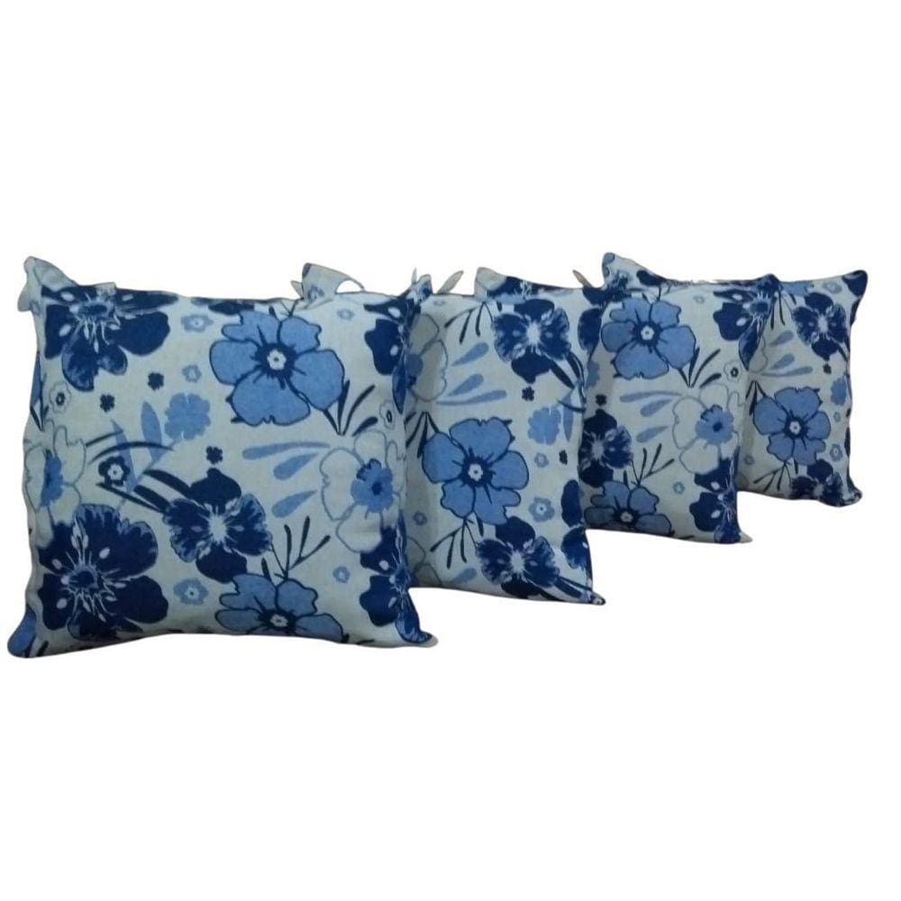 Kit Capa Para Almofada Floral Jacquard Azul 4 Peças