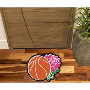 Tapete Capacho Bola De Basket E Flor Decorativo Medida Grande.