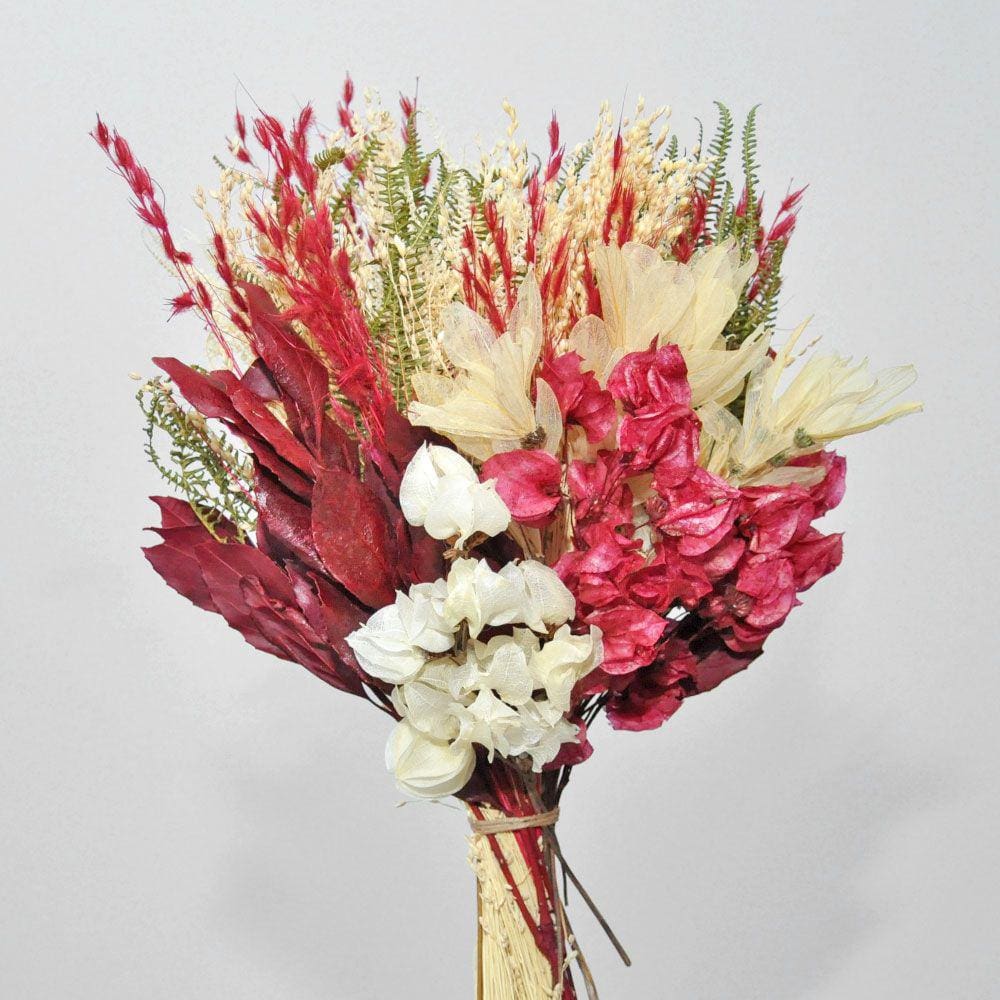 Buquê de flores desidratadas vermelho e verde