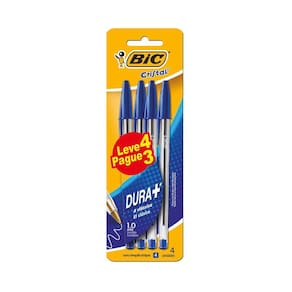 Caneta Esferográfica Bic Cristal Dura Mais 1.0mm Azul com 4 Unidades