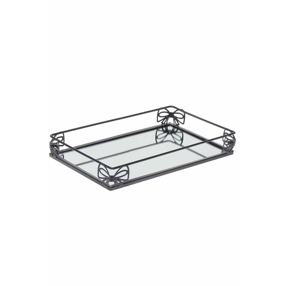 Bandeja Metal Com Espelho Decorativa Lavabo Banheiro 27x16cm