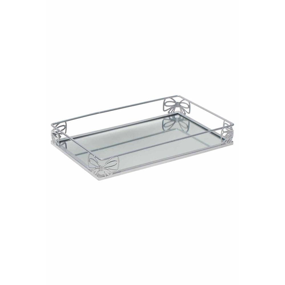 Bandeja Metal Com Espelho Decorativa Lavabo Banheiro 27x16cm