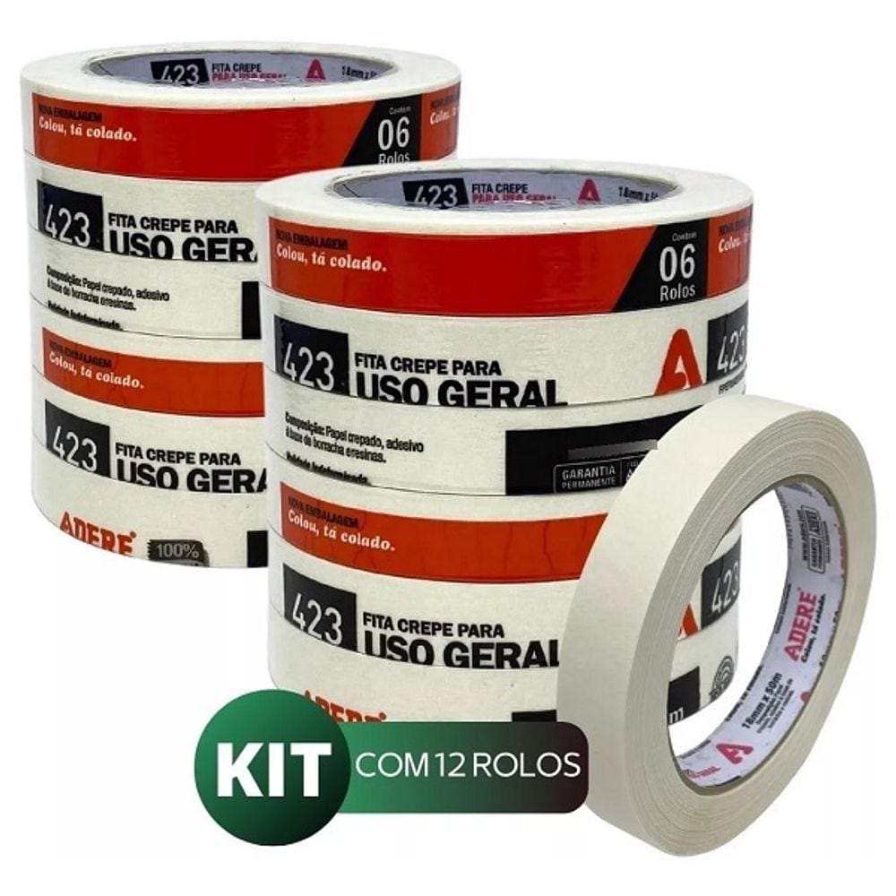 Kit 12 Fitas Crepe USO Geral 18MM X 50M Adere