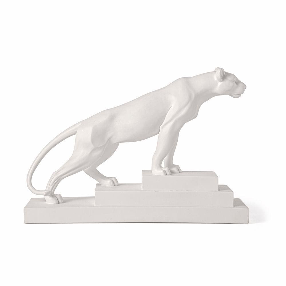Escultura Leoa Branca Em Polirresina 37Cm