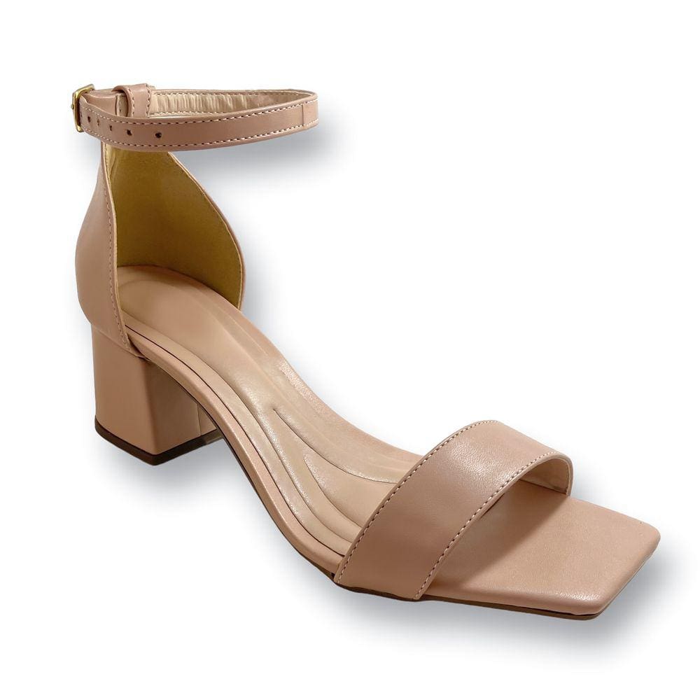 Sandália Feminina Comfort Salto Bloco Grosso Nude