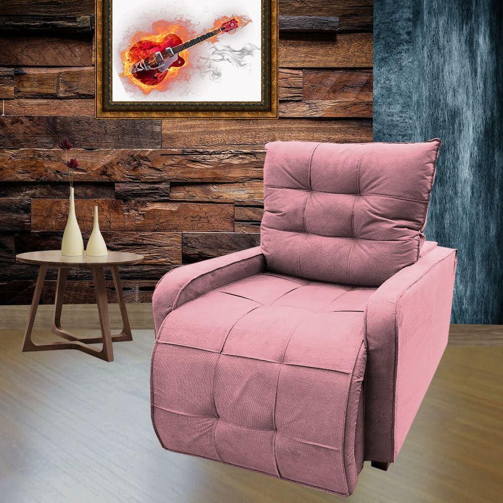 Poltrona Retratil e Reclinavel Com Rodape Regulavel Azera Rosa