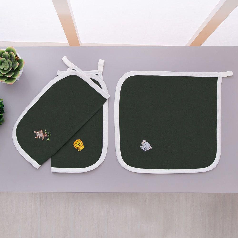 Kit 3 Fraldas Pano De Boca Malha Para Bebê Safari Verde Militar