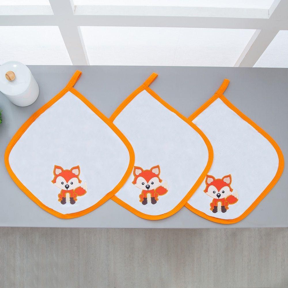 Kit 3 Fraldas Pano De Boca Malha Para Bebê Raposa Branco