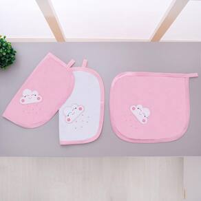 Kit 3 Fraldas Pano De Boca Malha Para Bebê Nuvem Rosa