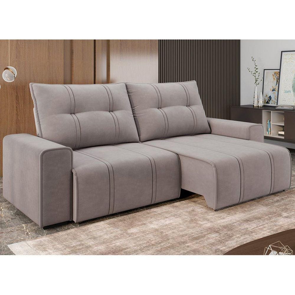 Sofá 3 Lugares Retrátil Reclinável 230cm Molas Ensacadas Palladium New Cinza