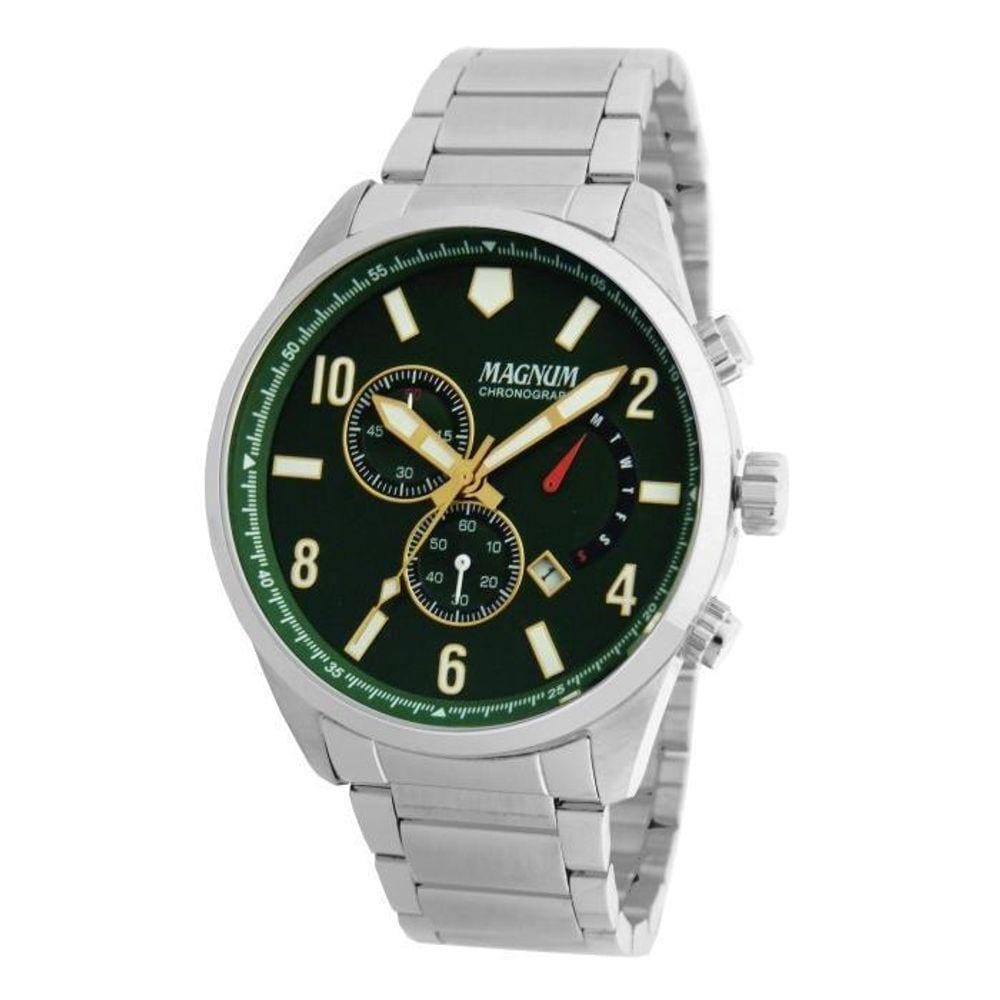 Relógio Magnum Masculino Ma35182g Cronógrafo Prateado 43mm