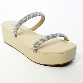 Tamanco Plataforma Beira Rio Tiras Strass Feminino - Creme