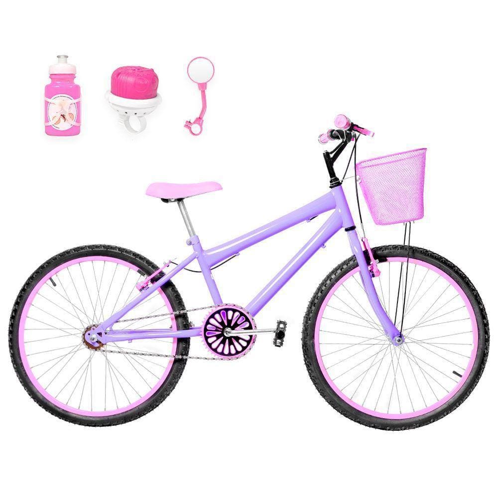 Bicicleta Infantil Feminina Aro 24 Alumínio Lilás E Rosa