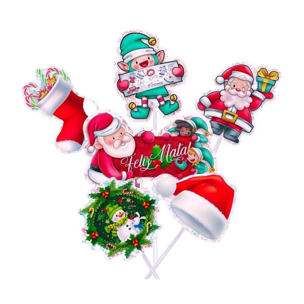 Kit 14 Espetos Natalinos Palito Topo Doce Bolo Enfeite Natal