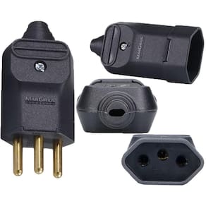 5 Plug Macho 3 Pinos 10a + 5 Tomada Fêmea 20a Prensa Cabos Preto Margirius
