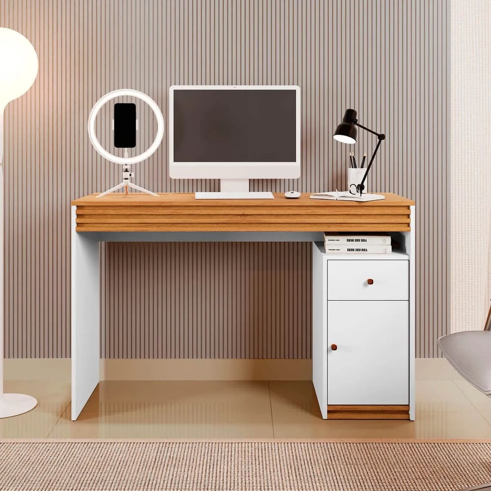Mesa De Estudo 1 Porta/1 Gaveta Sevilha 1200 - Off White/Naturalle - Mavaular