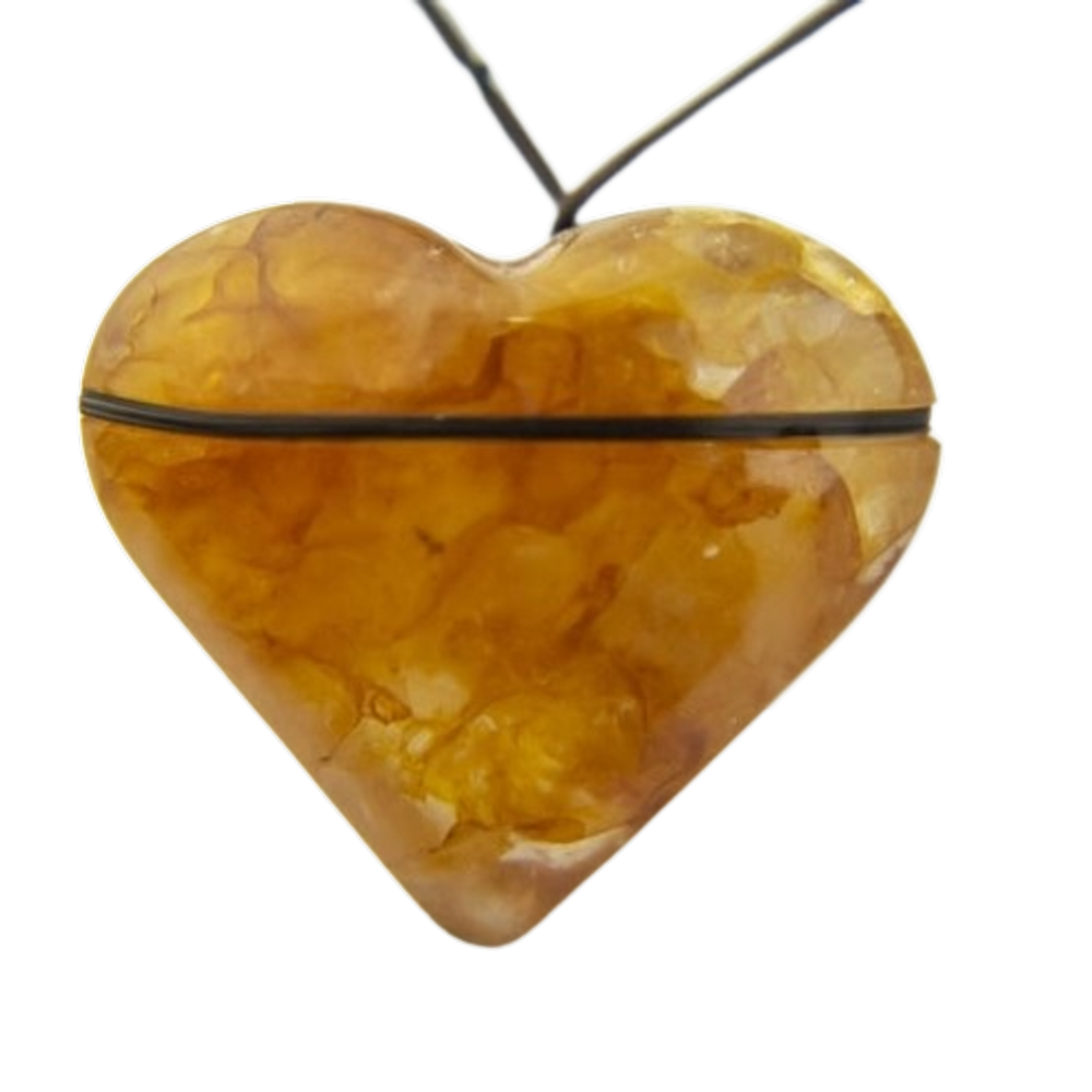 Colar Pedra Coração Hematoide Amarelo Difusor Aromaterapia