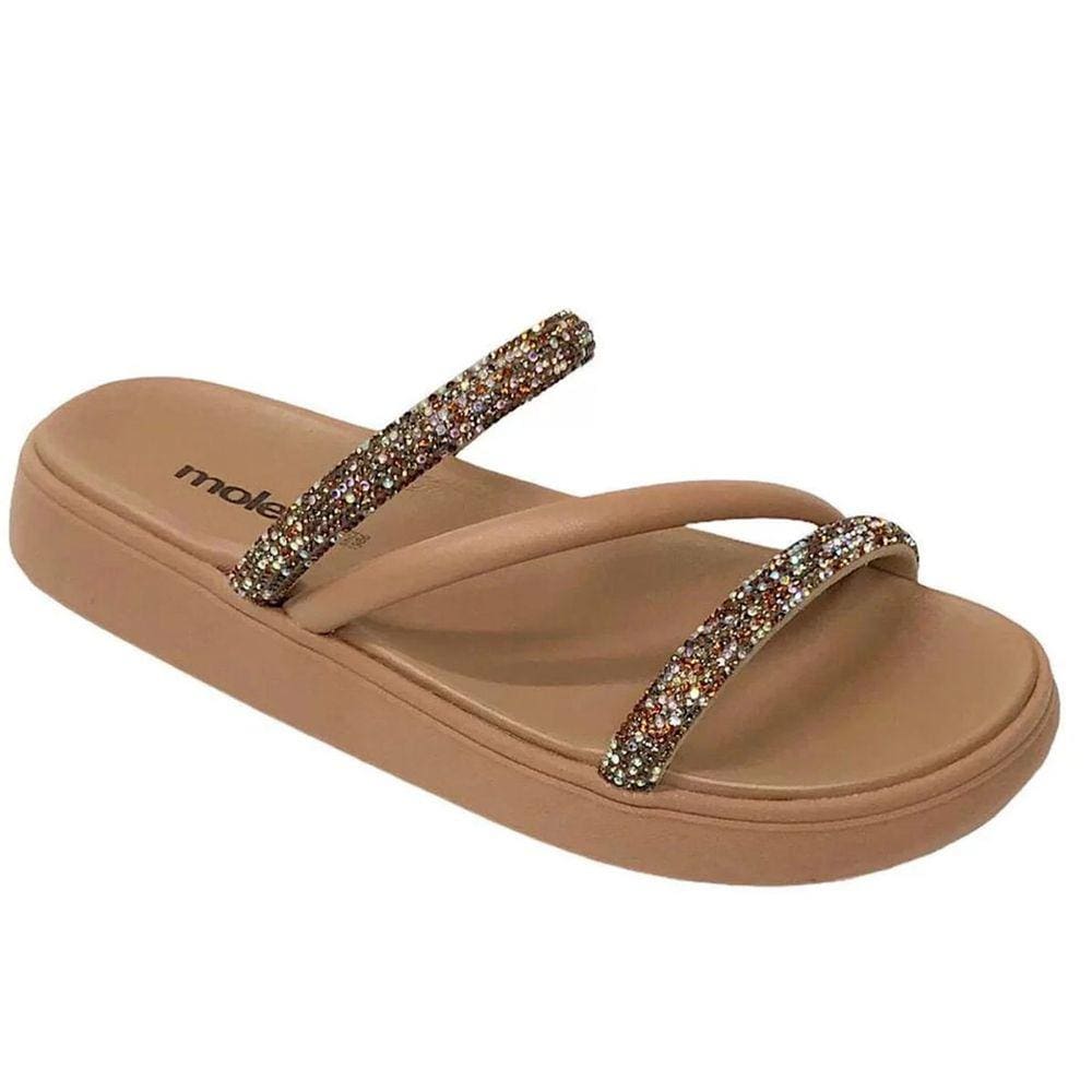 Rasteira Moleca Flatform Strass Tiras Feminina - Caramelo