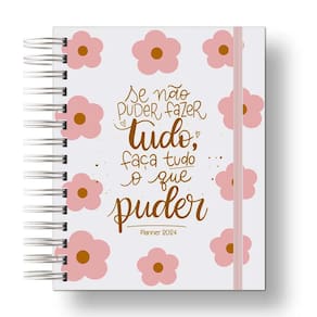 Planner 2024 Coleção Flores e Frases/Organizador anual 210Paginas Capa Dura Branco com Flores