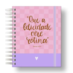 Planner 2024 Coleção Flores e Frases/Organizador anual 210Paginas Capa Dura Rosa Xadrez