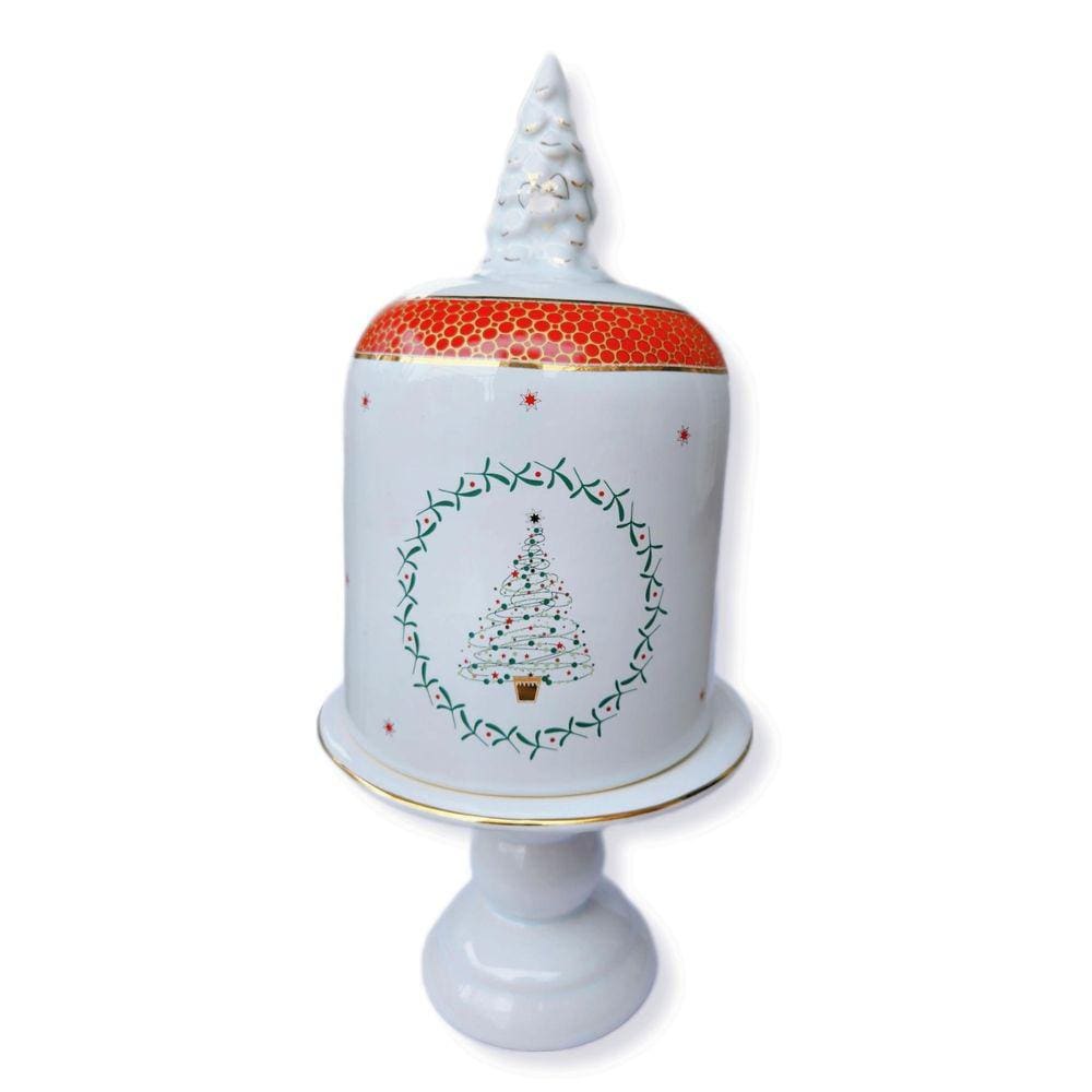 Porta Panetone Cerâmica Faiança 33cm 500g Fileto Dourado