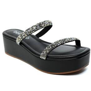 Tamanco Plataforma Beira Rio Tiras Strass Feminino - Preto