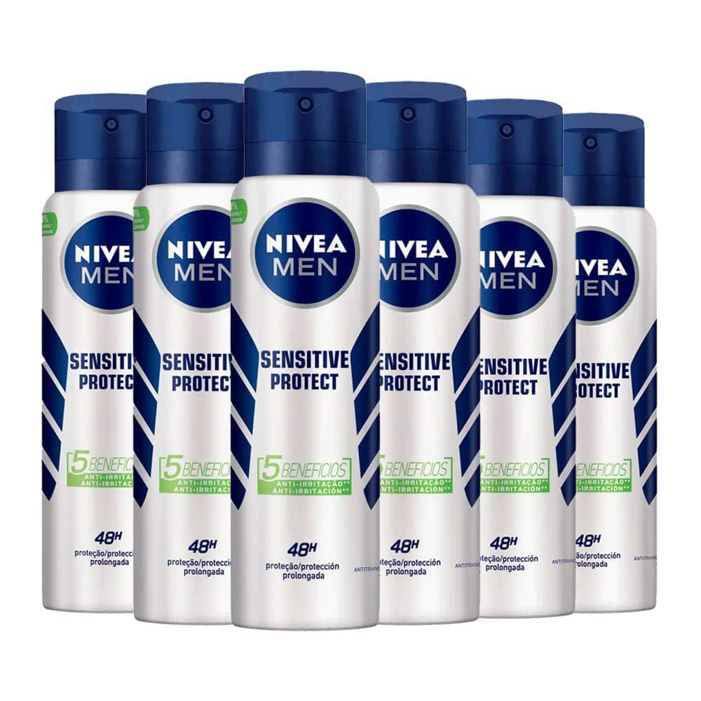 Kit Desodorante Aerosol Nivea Sensitive Protect For Men 150ml - 6 unidades