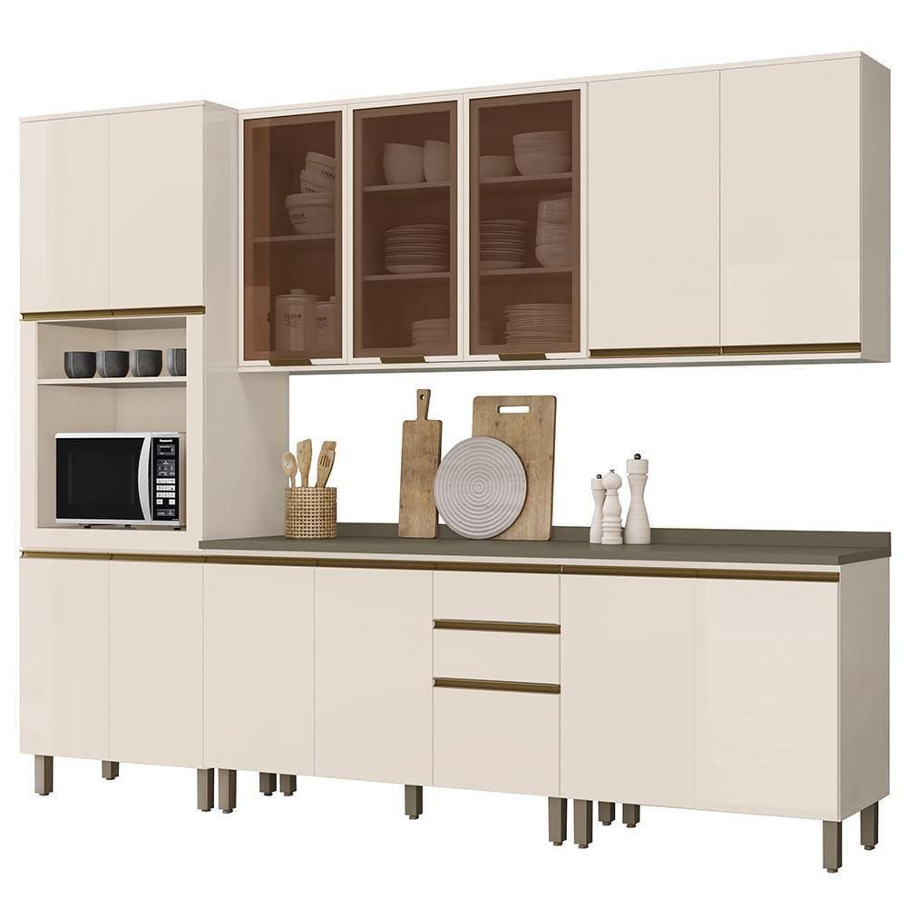 Cozinha Completa 6 Peças Connect com Aéreo 3 Portas Vidro - Móveis Henn