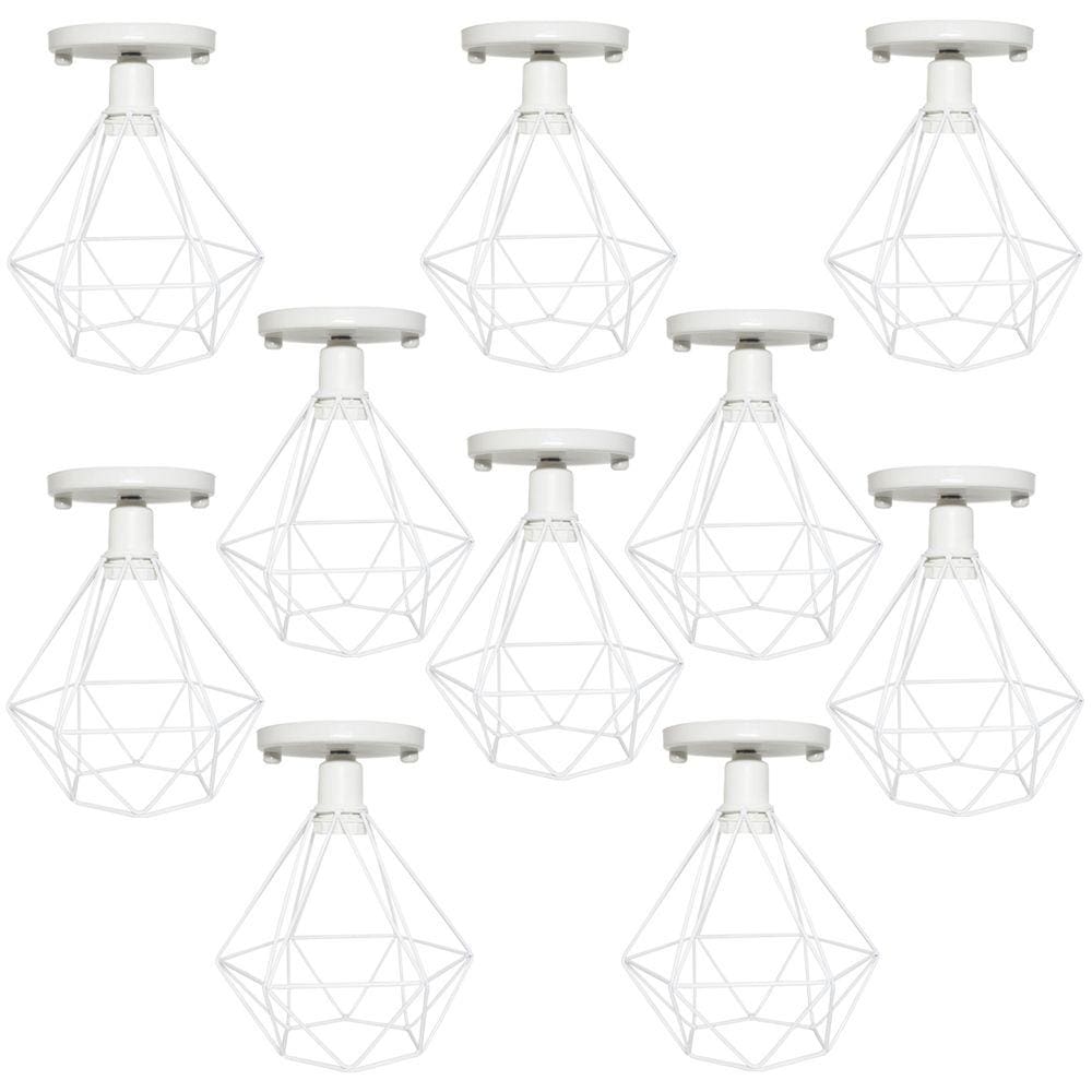 10 Lustres Teto Plafon Industrial Aramado Diamante Retrô Luminária Sobrepor Vintage Agp Ilumini