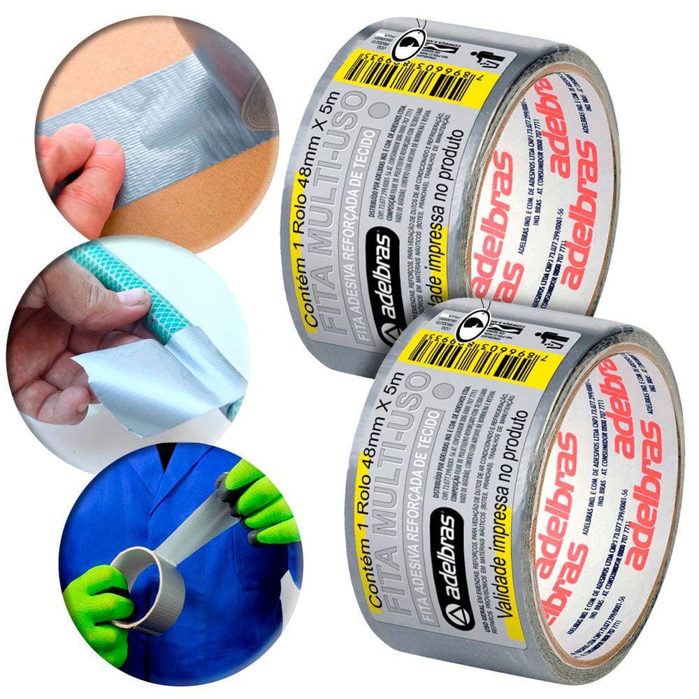 2 Unidades Fita Silver Tape Adelbras 48mm x 5 Metros Prata Multiuso
