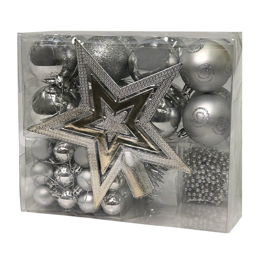 Kit Enfeites Natal 44 Peças - Estrela, Bolinhas, Festão