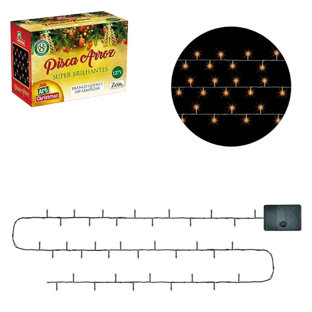 Pisca Arroz Branco Quente 100 Led 4,2M 127V