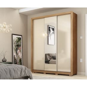 Guarda Roupa Casal 3 Portas Vero c/ Pés e Espelho 32270PE Amêndola Touch / Off White Demóbile - Rocha Móveis